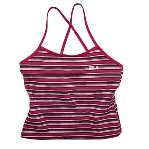 Y2K FILA Pink Striped Criss Cross Tankini Top – Made in USA – Retro Swim